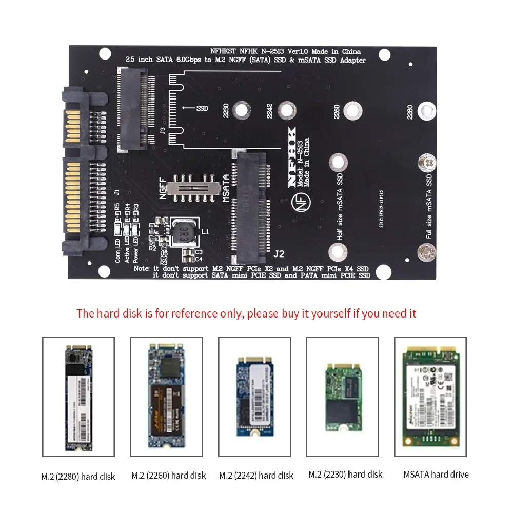 M.2 NGFF Msata SSD To SATA 3.0 2.5 Adapter M2 PCI SSD Converter Riser Card For PC Laptop Add On Card up to 6Gps