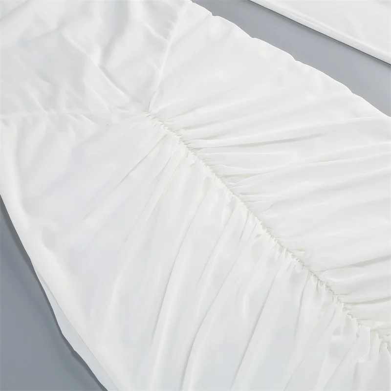 Abito da ballo tubino bianco collo alto maniche lunghe volant lungo formale abiti da cerimonia per invitati vacanza spiaggia banchetto festa abito da sposa