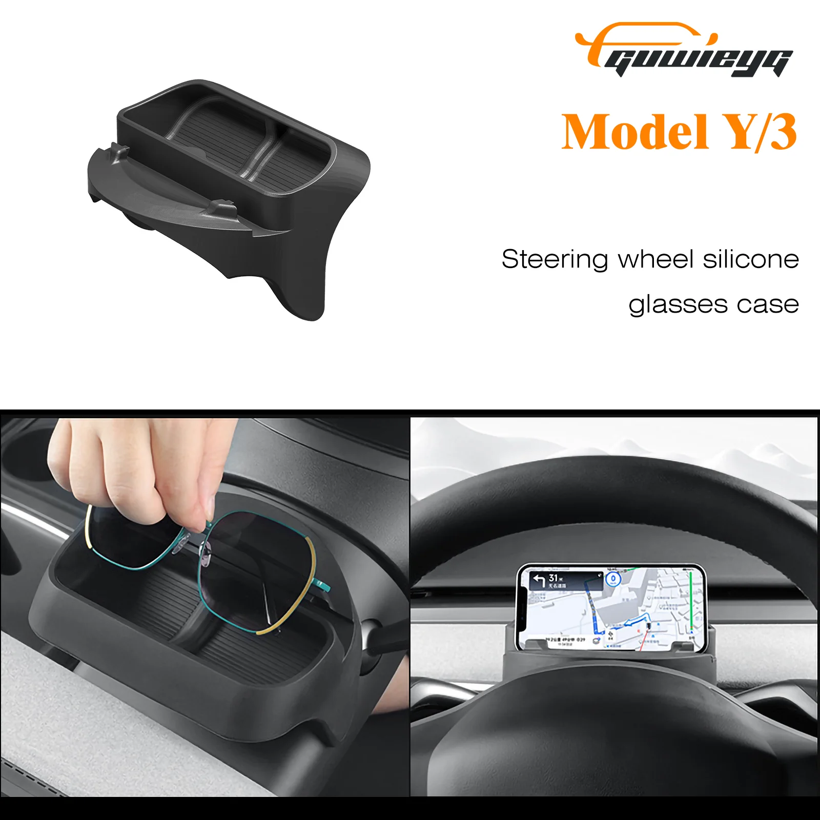 

Fit for Model 3/Y Steering Wheel Silicone Sunglass Holder & Phone Mount - Car Navigation Accessory