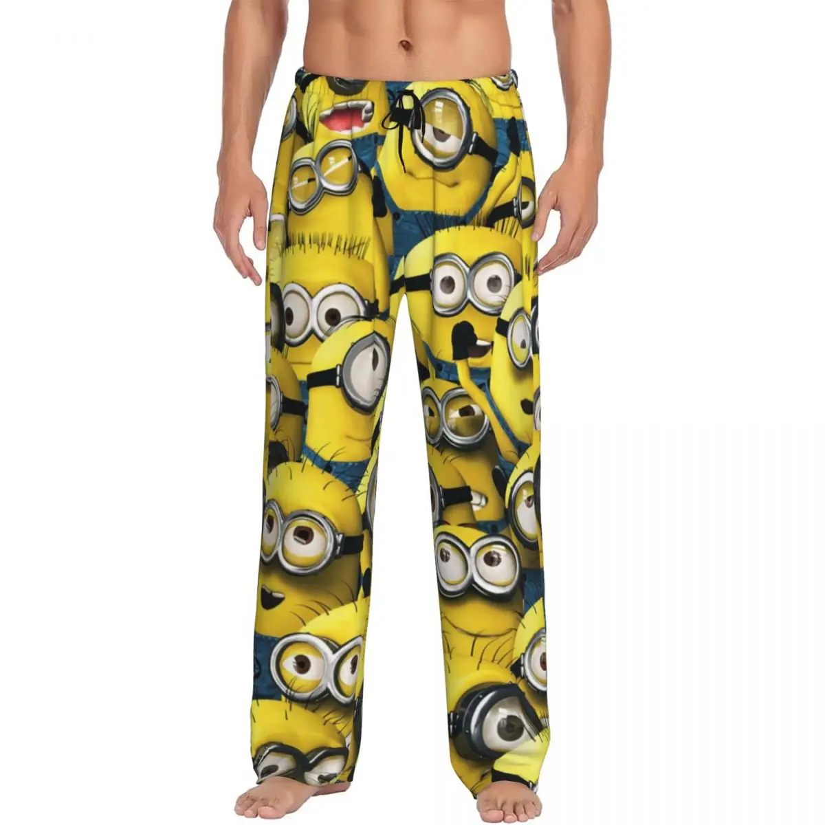 Custom Animated Comedy Movies Minions Pajama Pants for Men Lounge Sleep Drawstring Sleepwear Bottoms with Pockets