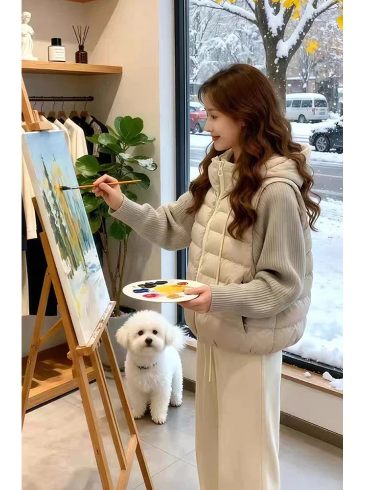 

Trendy Korean Sle Hooded Color Blo Cotton Jaet Women's Winter Warm Faionable Anti-Aging Outerwear Casual Coat