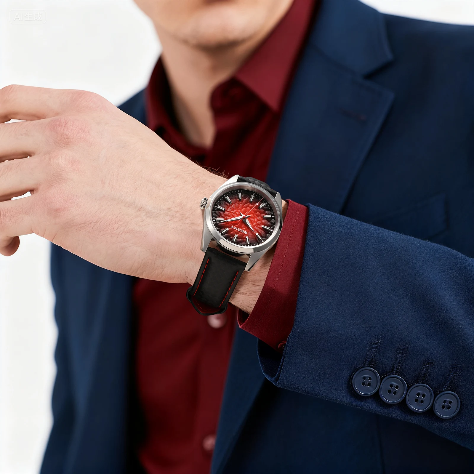 Relojes BERNY para hombre, reloj de pulsera luminoso de cuarzo con zafiro de 10ATM para hombre, reloj de pulsera clásico y elegante con correa de cuero para negocios