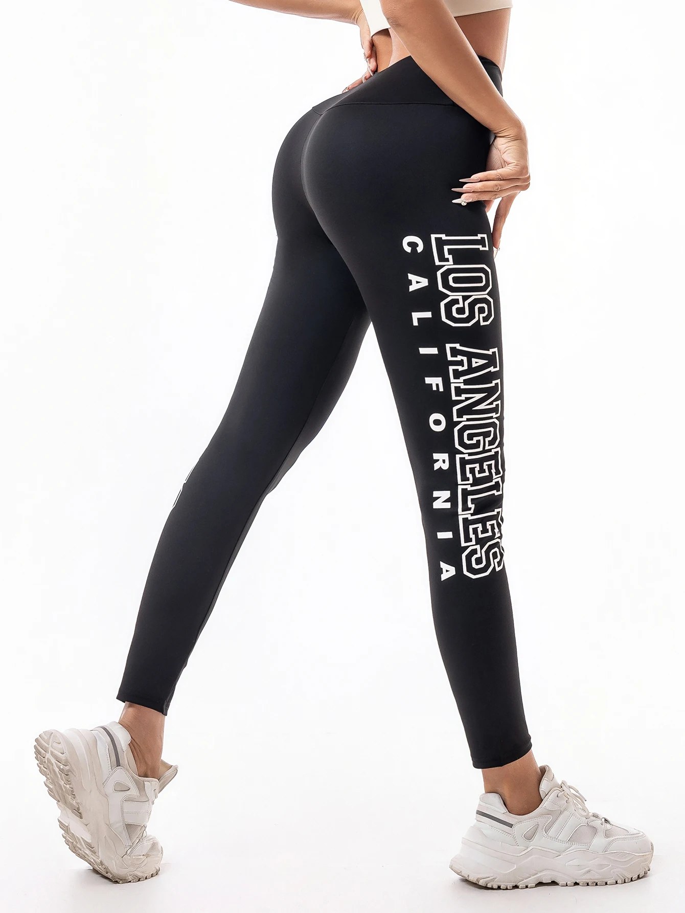 Wear elastic high-waisted belly lift yoga pants women's running training fitness pants letter printed sports tights