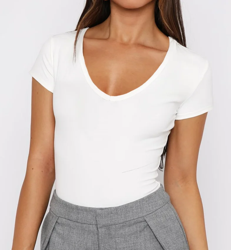 

Casual Short Sleeve T-Shirt Casual Slim Fit Solid Color V-Neck Base Short Sleeved T-Shirt for Women