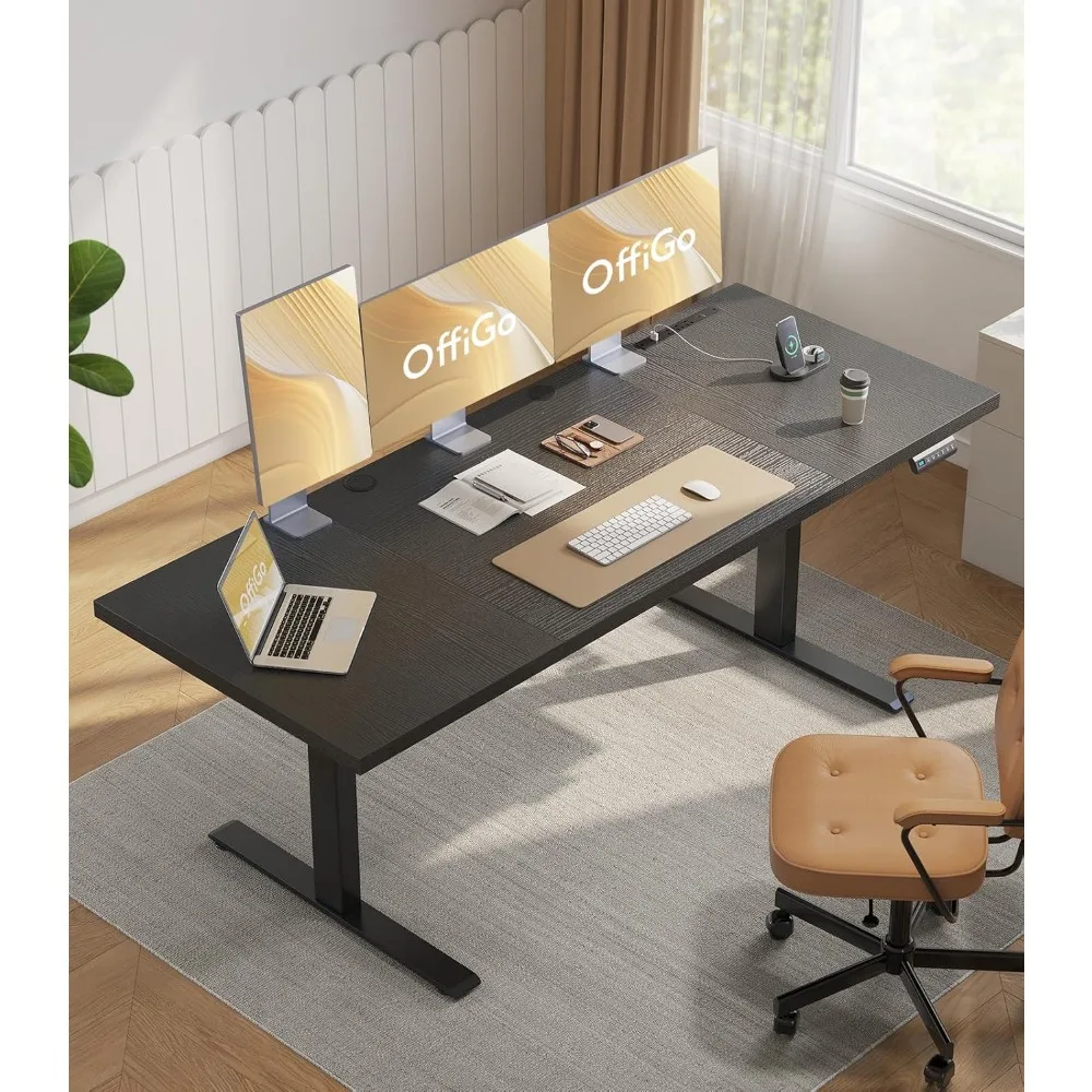 Electric Standing Desk 79 Inch Height Adjustable Large Desk with Power Outlets, Sit Stand Table for Writing and Comfortable Work