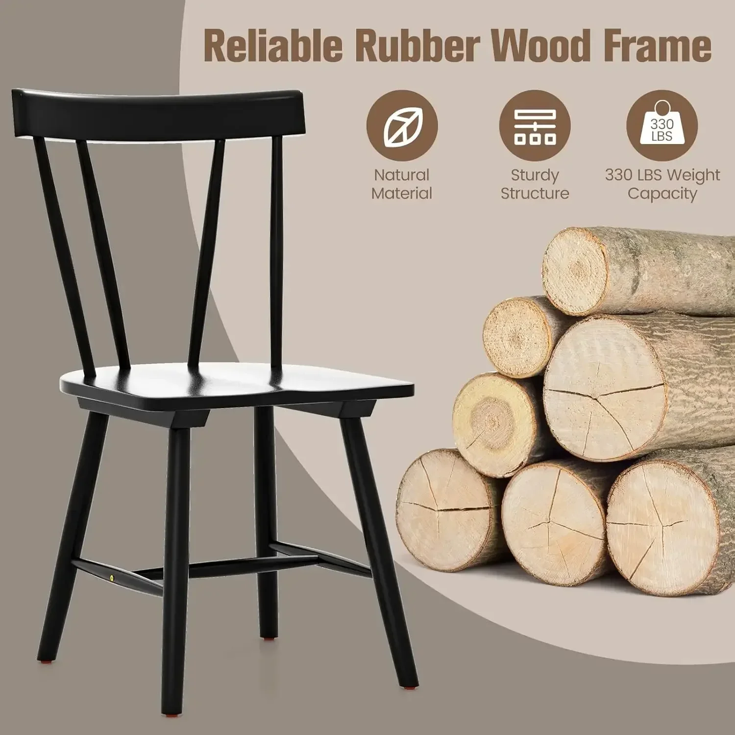 [Discounted Price, Hot Sale!]Set of 4 Windsor Chairs, Rubber Wood Dining Chairs with Spindle Back, Wide Seats, Anti-Slip Foot Pa