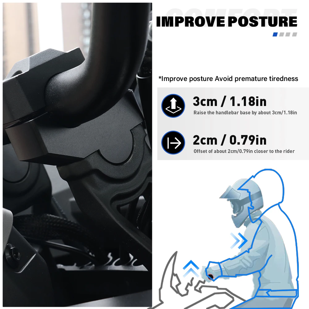 FOR VOGE SR450X 2026- CNC Aluminum Handlebar Riser 3cm Lift and 2cm Rear Shift Handle Lifter Ergonomic Riding Posture Upgrade