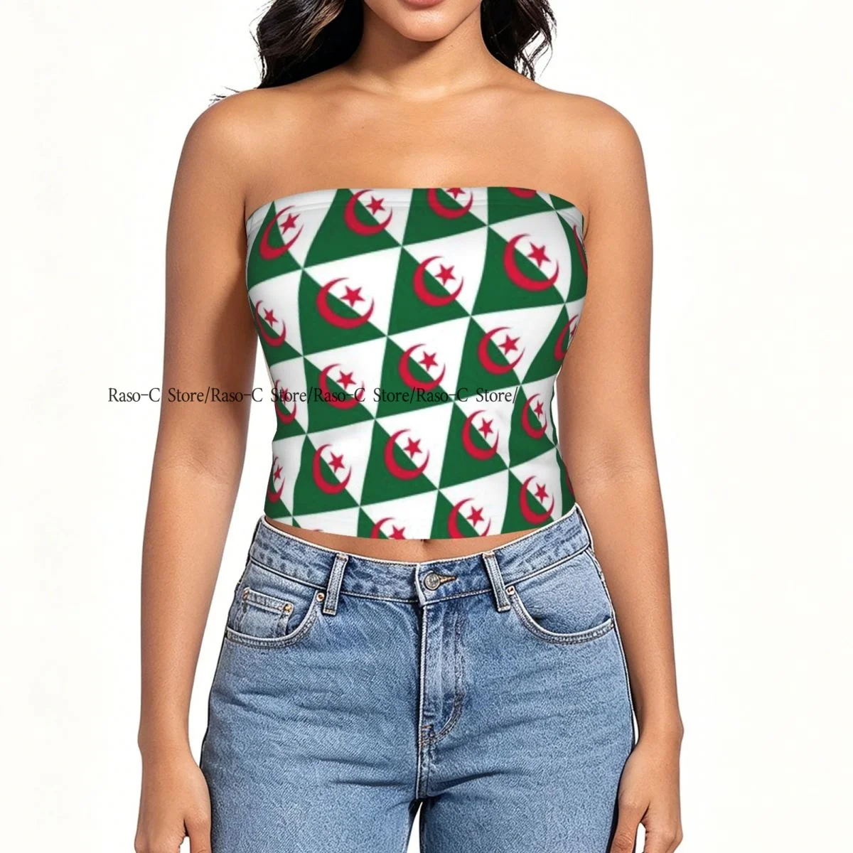 Women's strapless halter top Geometric Flag Of Algeria summer sexy short-sleeved top