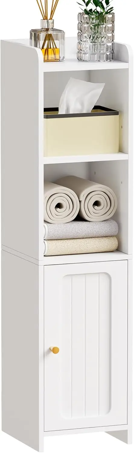 

Bathroom Storage Cabinet, Small Storage Cabinet with Two Adjustable Shelves, Narrow Storage for Small Spaces, White, 7.9