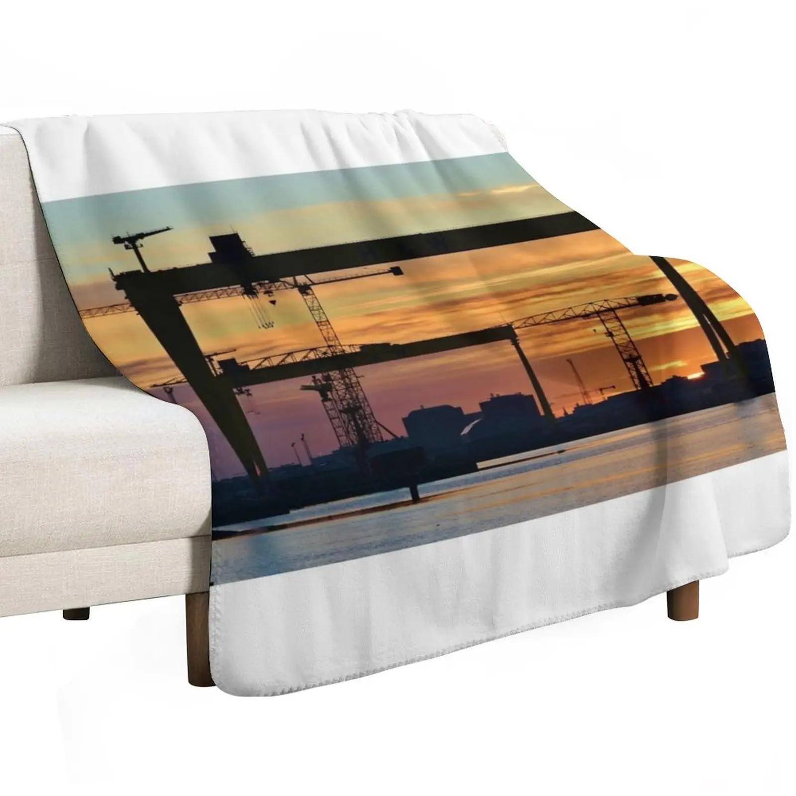 Belfast Titanic Cranes Sunset Throw Blanket Thin For Baby Extra Large Throw halloween wednesday Large Blankets