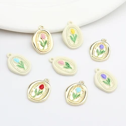 Zinc Alloy Charms Oval Coin Tulip Flowers Charms 10pcs/lot For DIY Fashion Necklace Jewelry Making Accessories