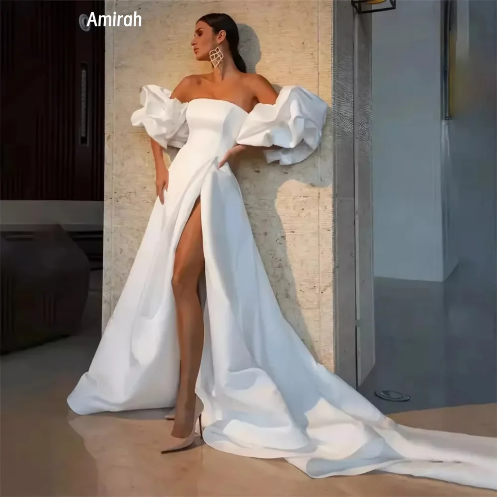 فساتين سهرة من Amirah فساتين حفلات أنيقة للنساء فاخرة مصنوعة حسب الطلب فستان حفلة موسيقية قابل للإزالة بأكمام منتفخة