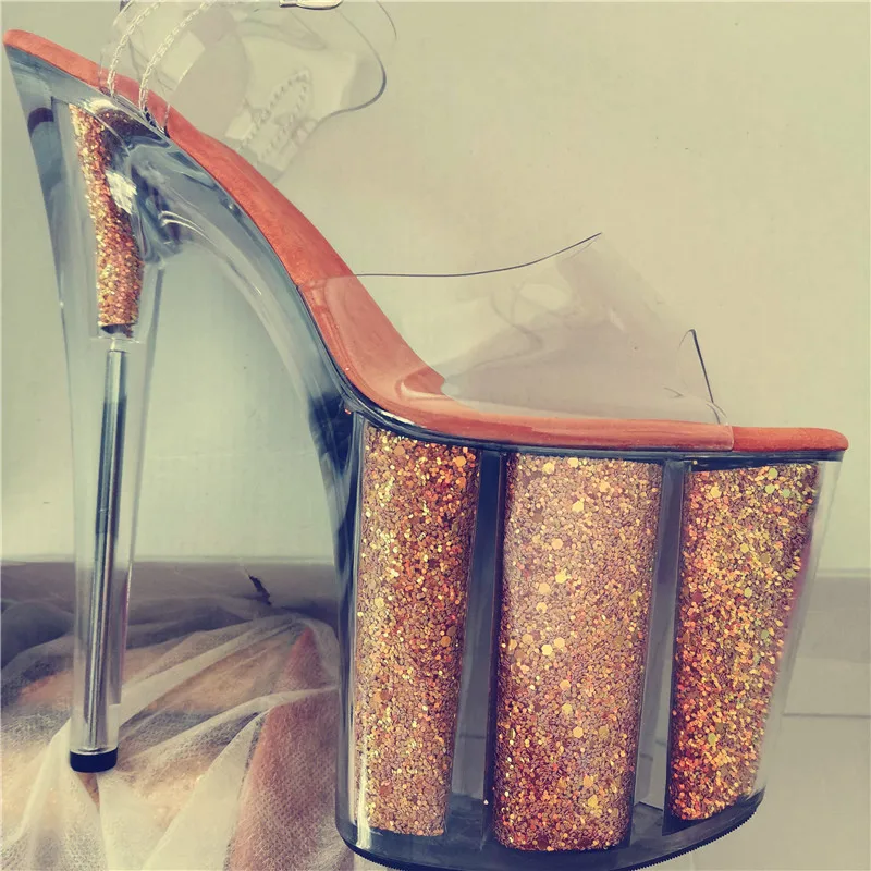 Sandalias de plataforma transparente con lentejuelas, zapatos sexys de tacón de aguja de 8 pulgadas, ideales para banquetes, club nocturno, modelo