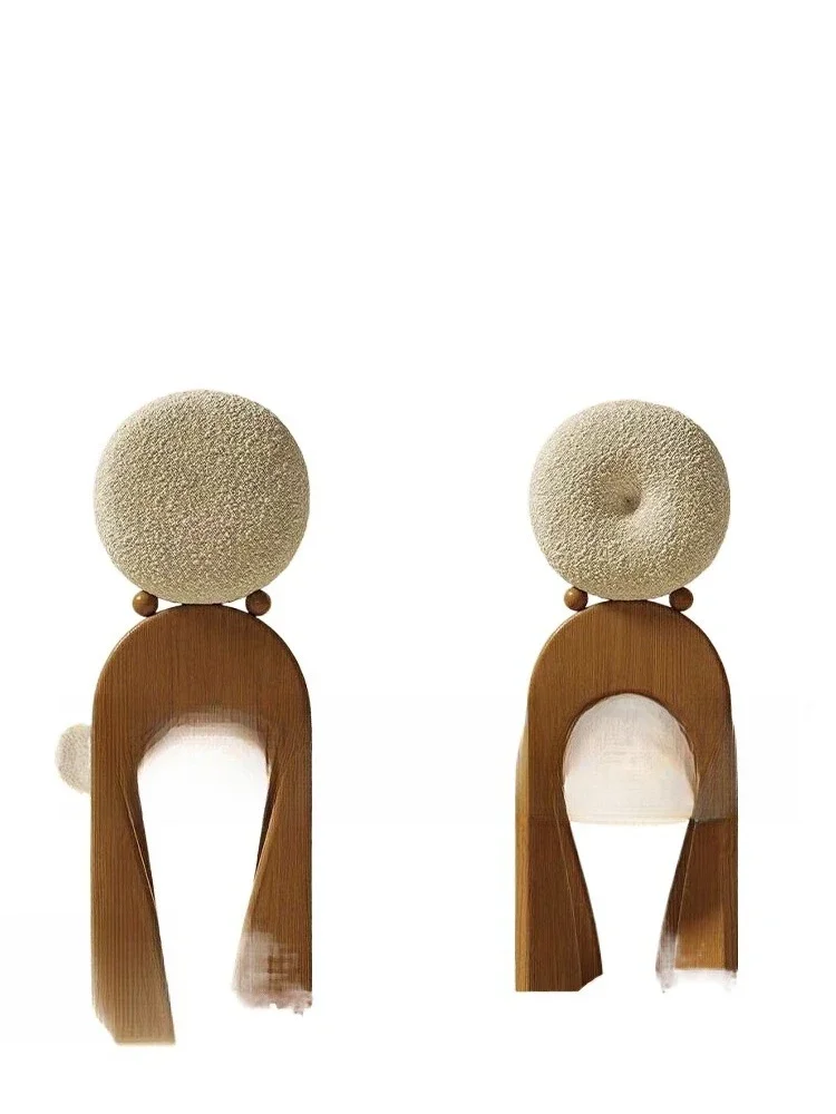 

Earrings Chair Lamb Fleece High Backrest Dining Chair Bedroom Makeup Stool Vintage Solid Wood Dresser Special Shaped Chair