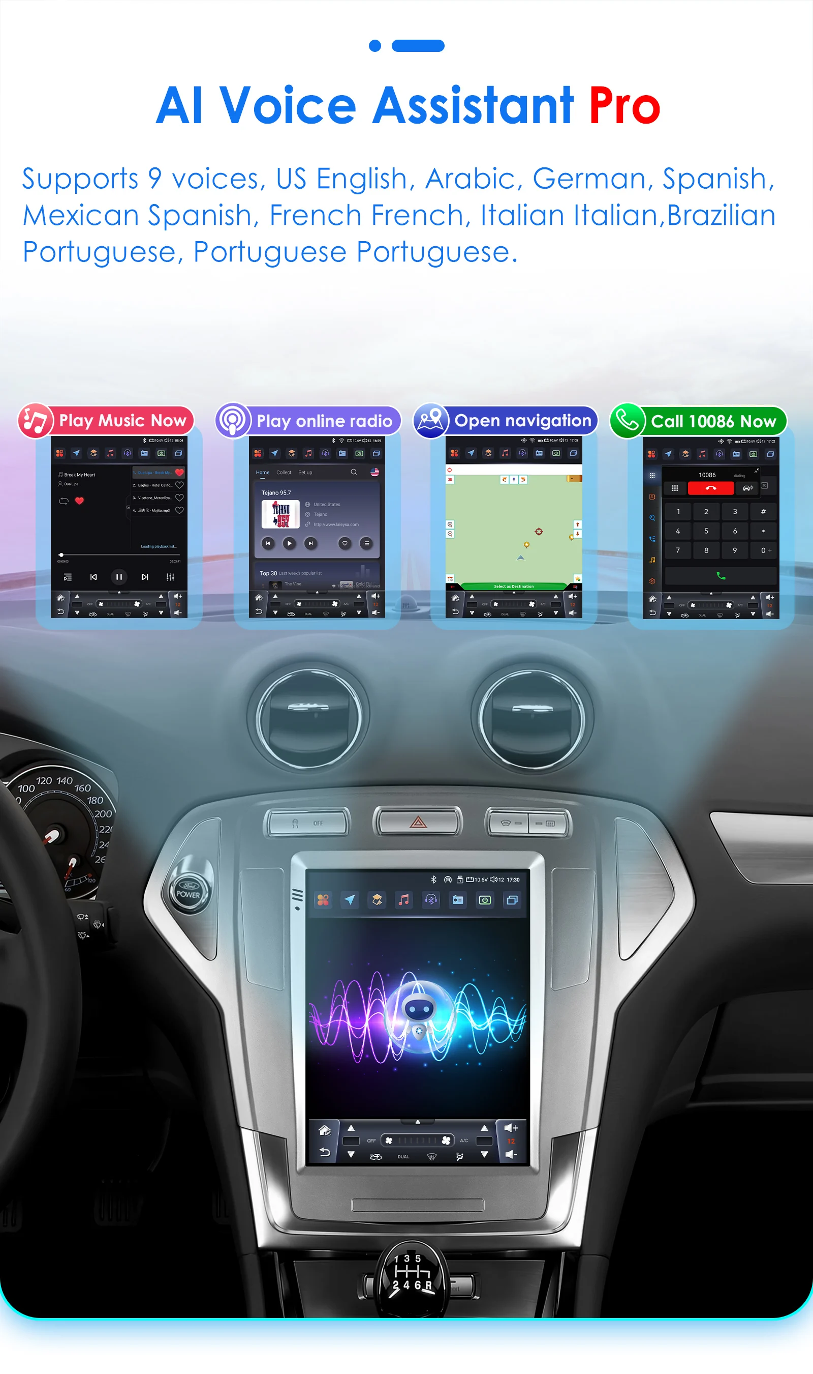 Hizpo 9.7 inch Android 14 For Ford Mondeo Mk4 Galaxy A/C 2007-2010 Car Radio Multimedia Video Player GPS 4G Wireless Carplay DSP
