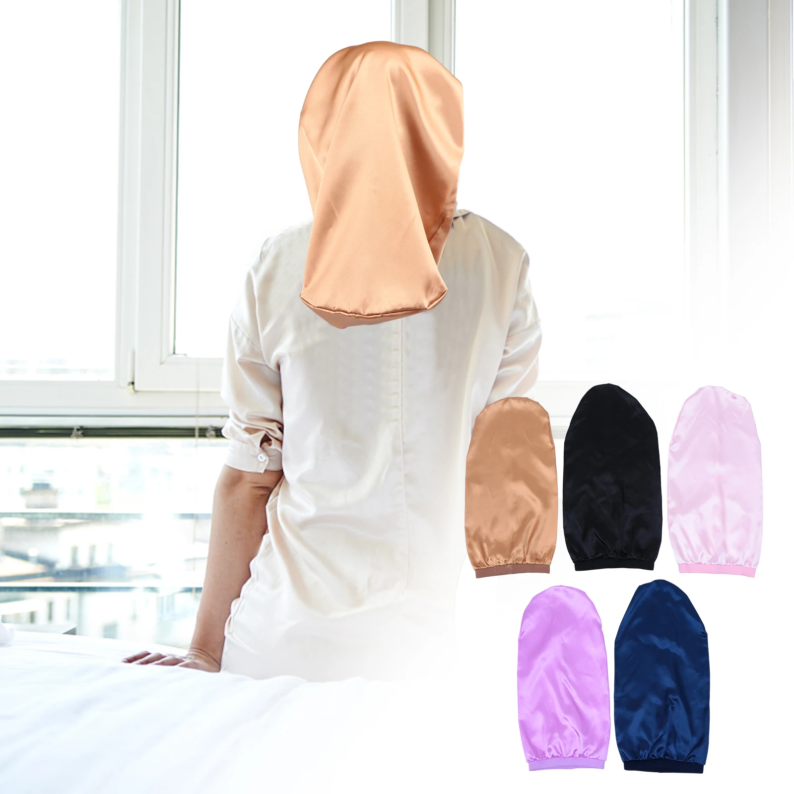 

5pcs Long Satin Sleep Caps Elastic Band Women Large Size Hair Protection Salon Use Braids Curly Hair Cap Comfortable Stay Put