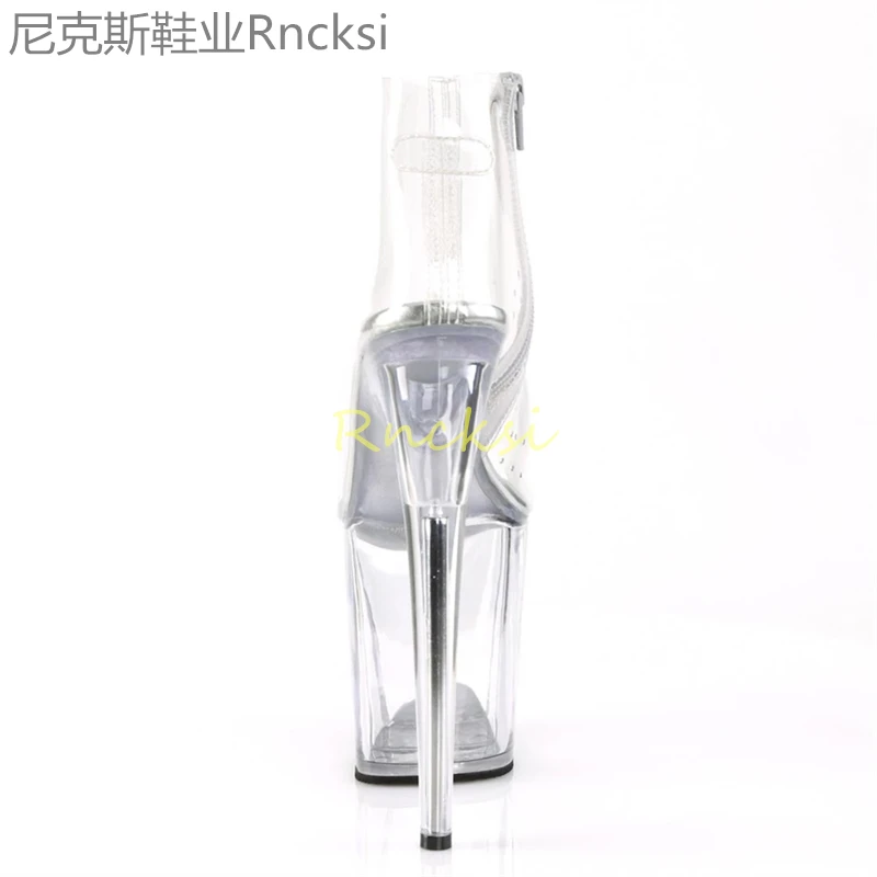 20cm Catwalk shoes super high heels stiletto full transparent side zipper matt low tube booties super high heels