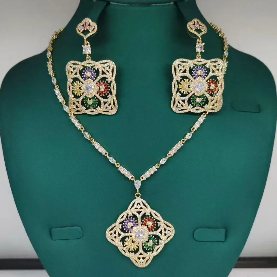 

Zlxgirl colorful Women Bridal Jewelry Set - Necklace Earring Bangle Ring Women's Wedding CZ Zircon Bijoux Accessory