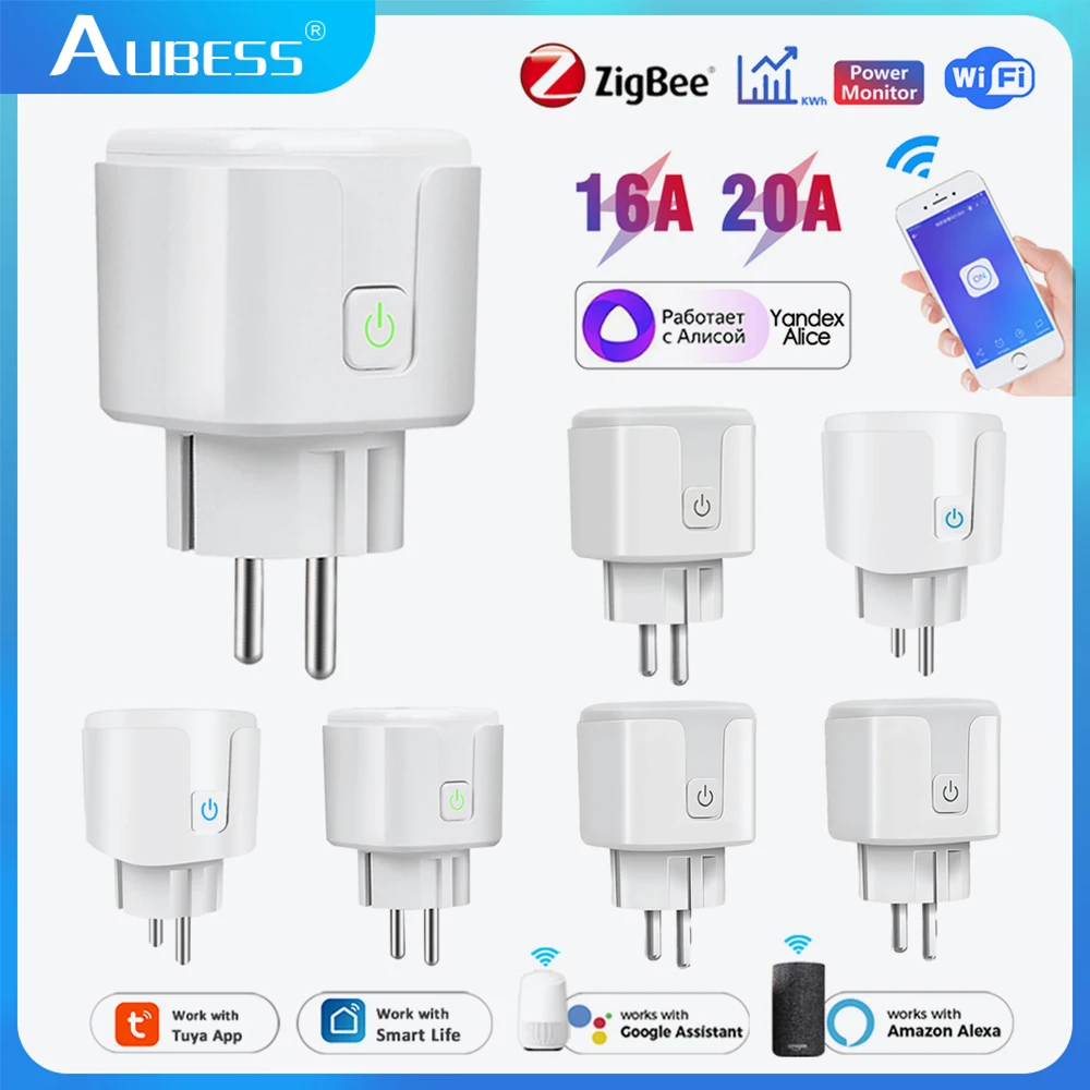 Aubess Tuya Smart Home Plug EU 20/16A WiFi Zigbee Smart Plug Power Outlet Timing Function Voice Control Via Alexa Google Home