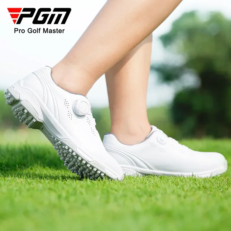 Pgm sapatos de golfe femininos à prova dwaterproof água anti-skid leve macio respirável tênis senhoras botão cinta sapatos esportivos xz268