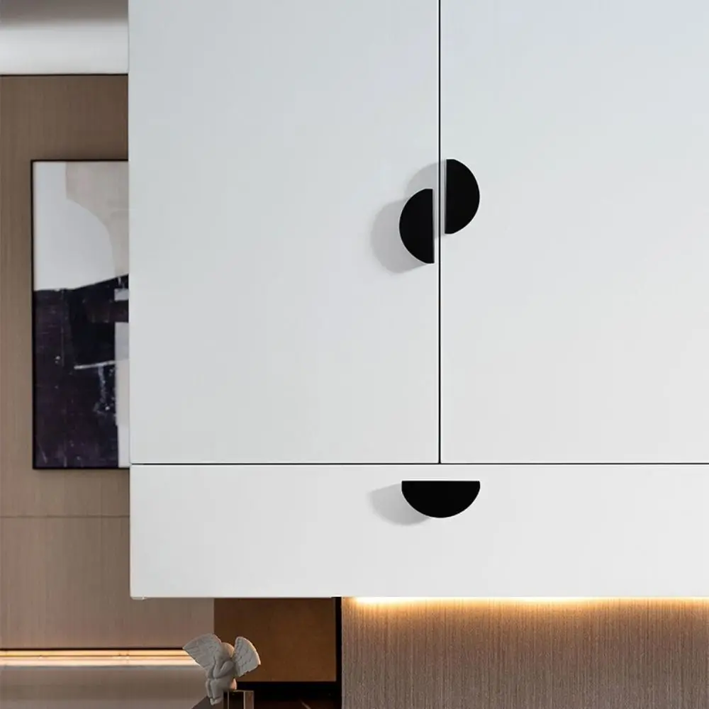 Triangle Shape Cabinet Door Handle Semi-circle Design Embedded Furniture Drawer Knob American Style Black