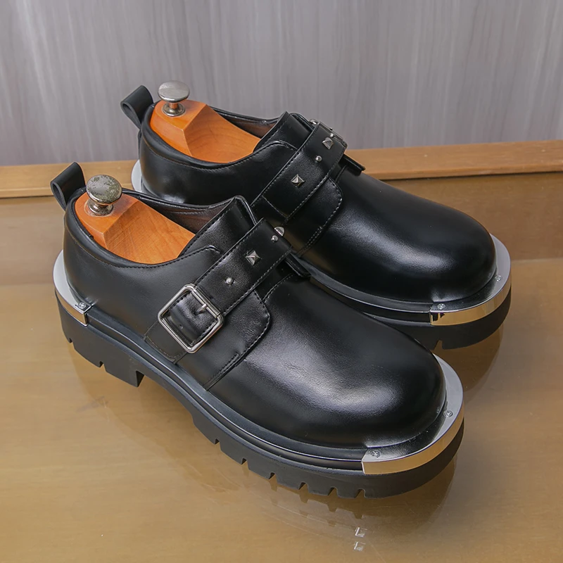

Classic Men Height-increasing Loafers Casual Thick-soled Anti-slip Fashionable Large-head Buckle Leather Shoes Gentleman's Shoes
