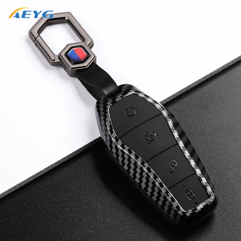 

ABS Carbon Fiber Car Remote Key Case Cover Shell Fob For BYD Atto 3 Han EV Dolphin Protector Keyless Keychain Auto Accessories