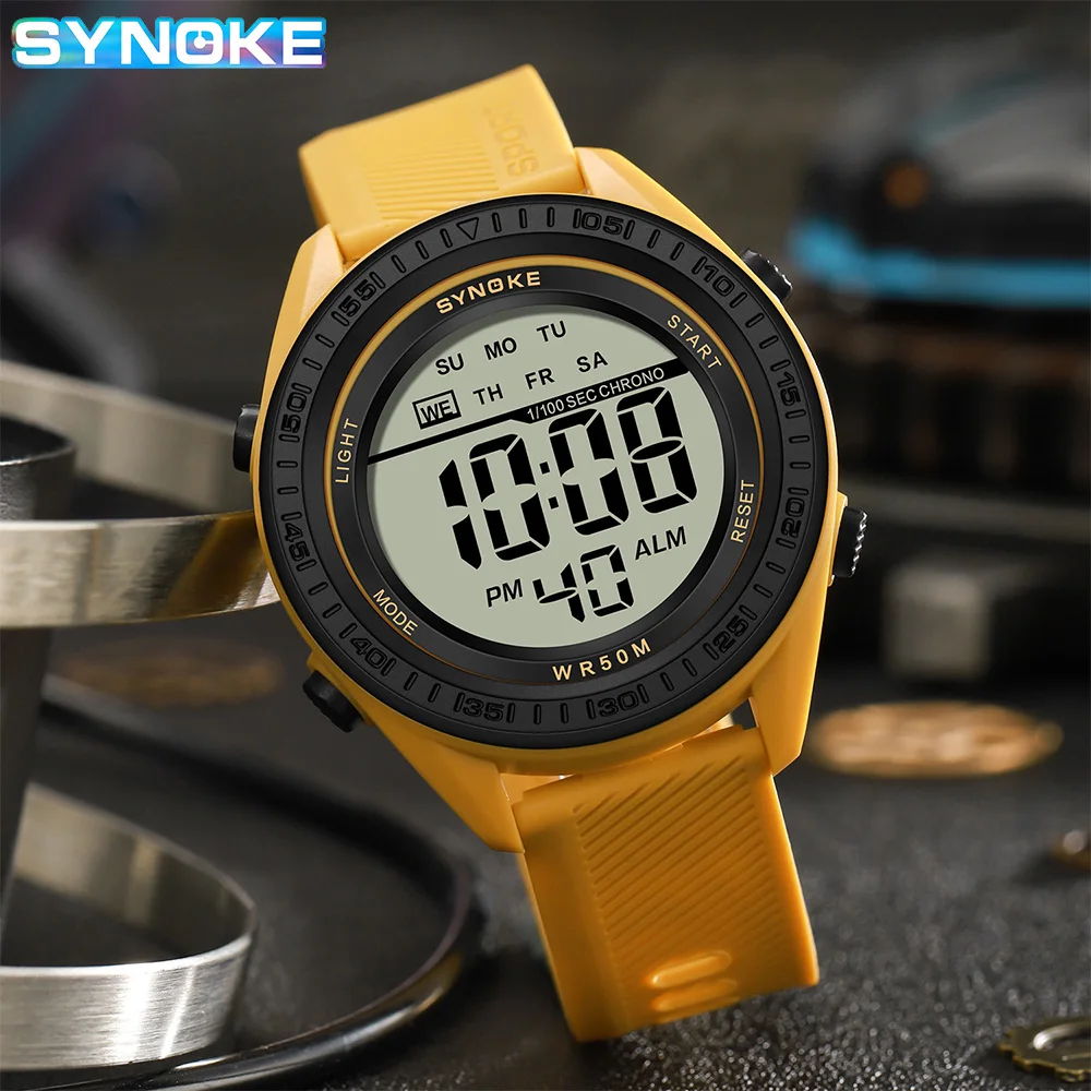 Outdoor Sport Watch Men Alarm Chrono Clock 5Bar Waterproof Military Watches LED Display Shock Digital Watch Thin Synoke Design