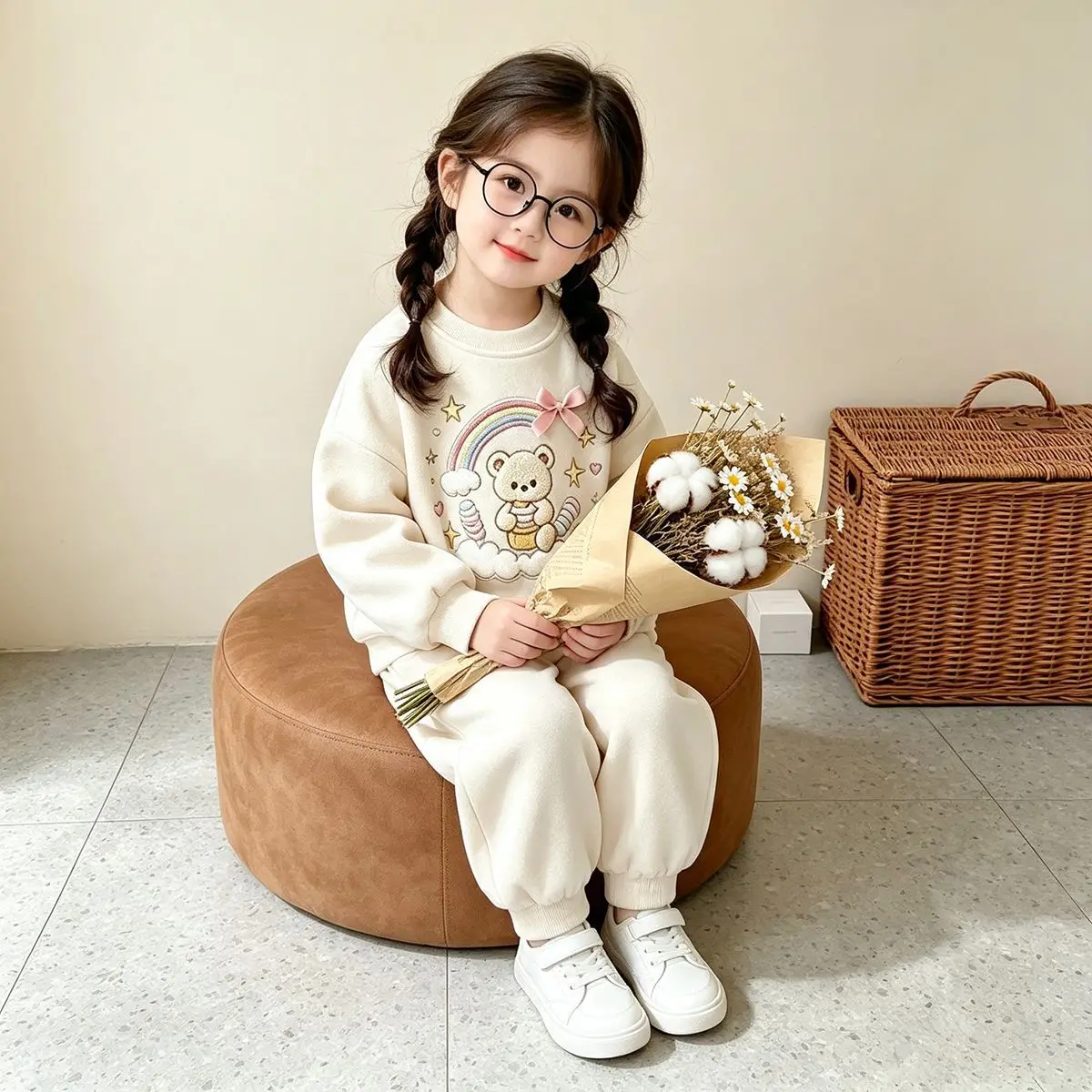 Mädchen Frühling Herbst Cartoon Sweatshirt-Set – Oberteil mit Hasen-Print & Hose mit Schleife, 2-teiliges Freizeitoutfit für Kinder – Detail 12
