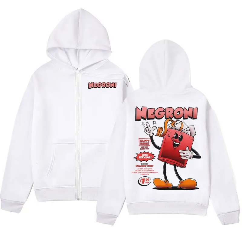 Negroni Cocktail Funny Meme Zipper Hoodies Men Women Clothing Fashion Y2k Zip Up Pullovers Casual Oversized Fleece Sweatshirts