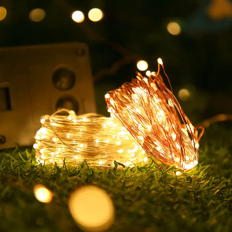 LED solar 5M/10M/emote control 8-mode copper wire light outdoor indoor courtyard Christmas holiday gift decorative light string