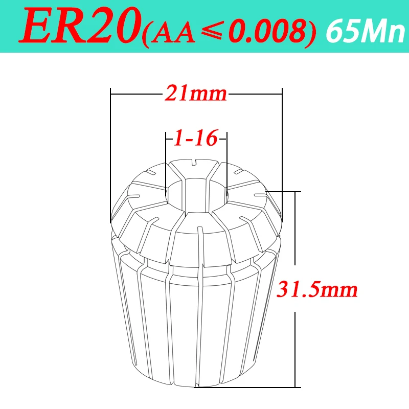 Imagem -04 - Precisão Primavera Collet Eixo da Máquina de Gravura Adequado Cnc Usinagem Centro Grampo Aaa Er20 Er20 Inner Bore 1.016 mm Er20 Alta