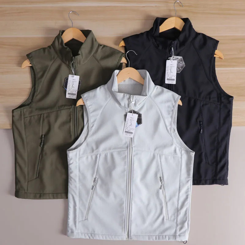 

Men's Fce Lined Waterproof Soft ell Vest 2025 Outdoor Cycling Faion Urban Sle Stand Fit Zipper Closure Color