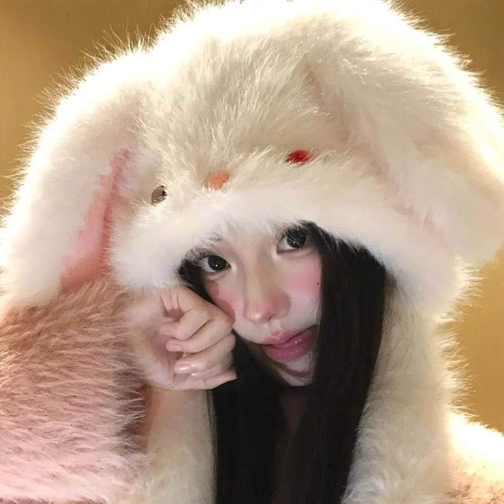 

Зимняя плюшевая шапка с защитой от холода, маленькие кроличьи ушки, теплая шапка с кроличьими ушками, однотонная милая пушистая защитная шапка для ушей