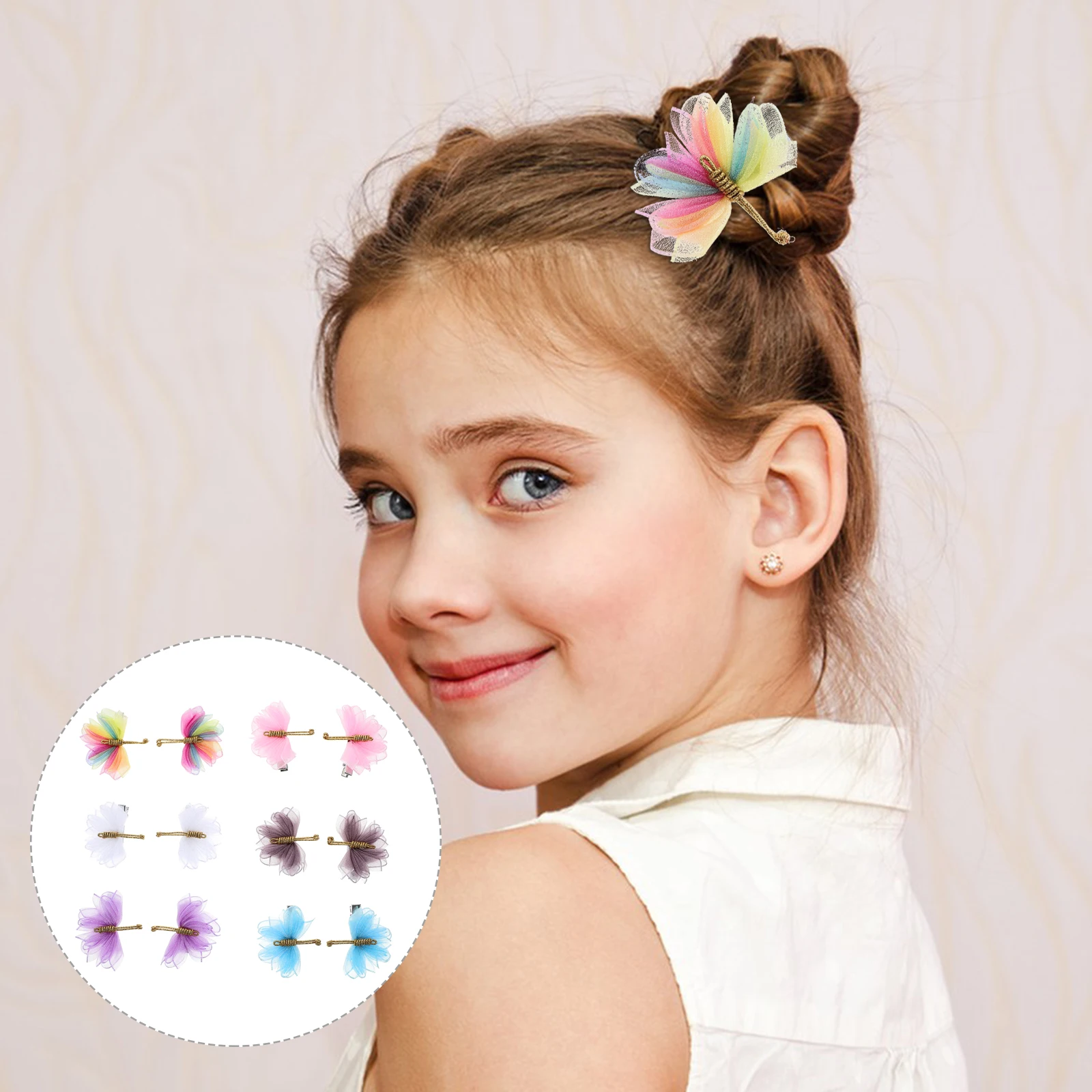 

12PCS Children Hair Clips Rainbow Butterfly Hairpins Handmade Girls Accessories Beach Barrettes Gray
