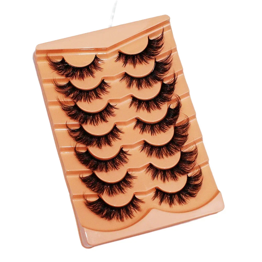 7 pairs Cat Eye Eyelashes 3D Natural False Lashes 5D Fluffy Soft Cross Manga Lashes Wispy Natural Eyelash Extension Makeup