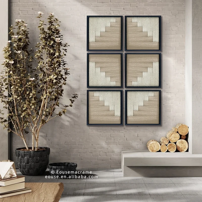 

Modern Minimalist Macrame Wall Art Handmade Geometric Fiber Art Framed Woven Tapestry for Living Room Bedroom Home Decor