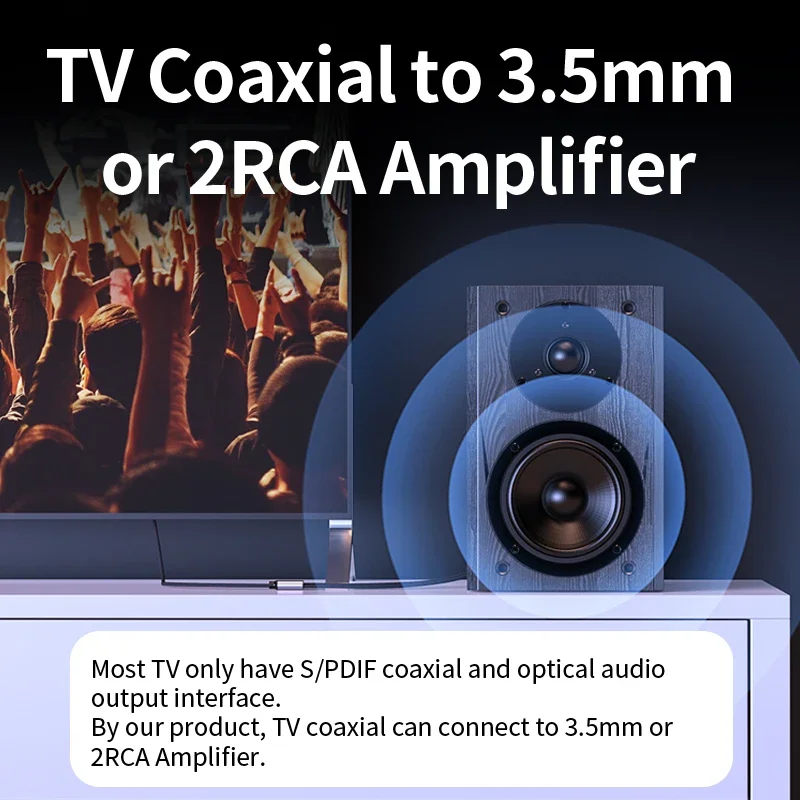 Unnlink TV Digital to RCA Aux Cable SPDIF Coaxial to 2RCA 3.5mm Converter DAC Decoder for TV DVD Blu-ray Player to Amplifier