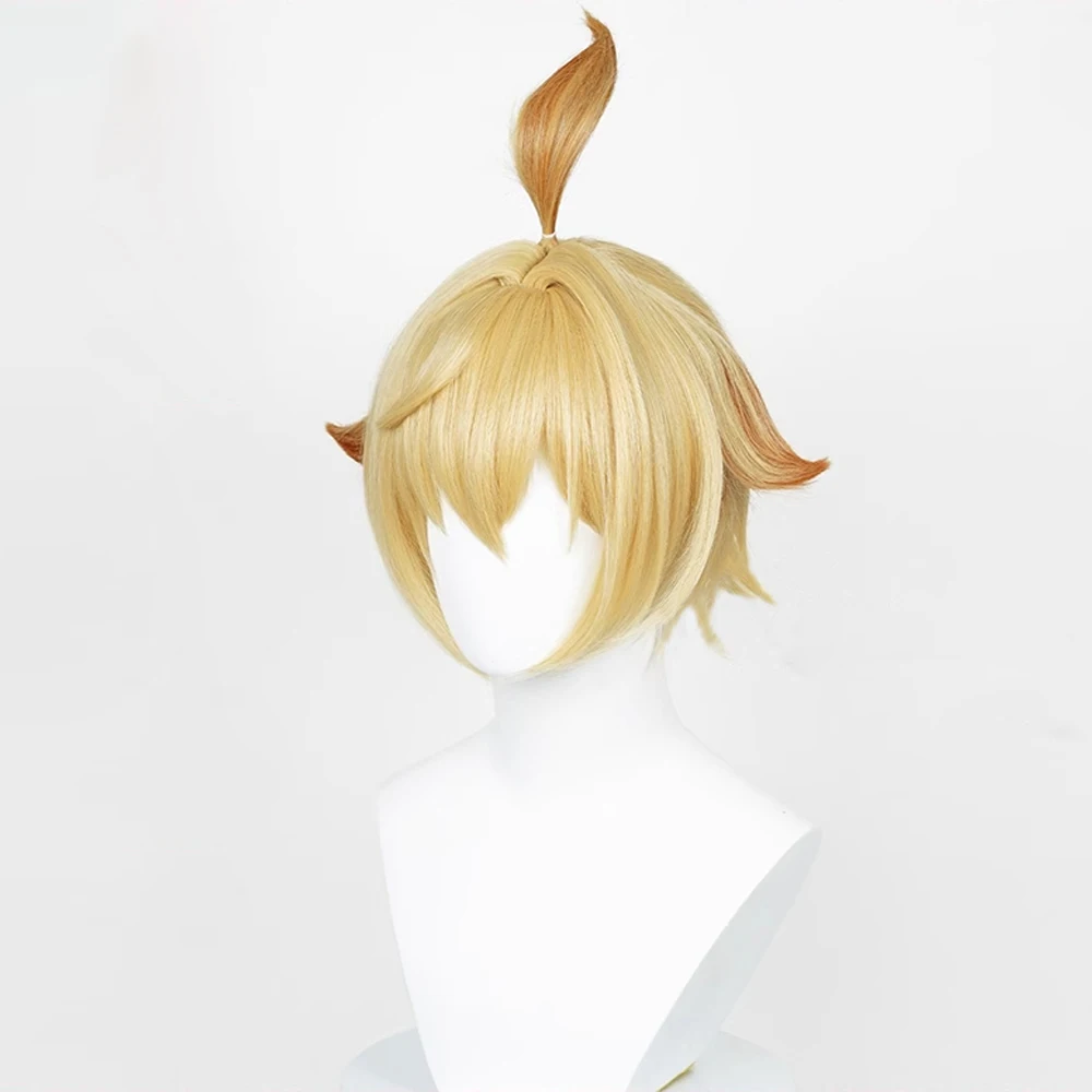 RANYU Genshin Impact Mika Wigs Synthetic Short Straight Blonde Yellow Gradient Game Cosplay Hair Wig for Party