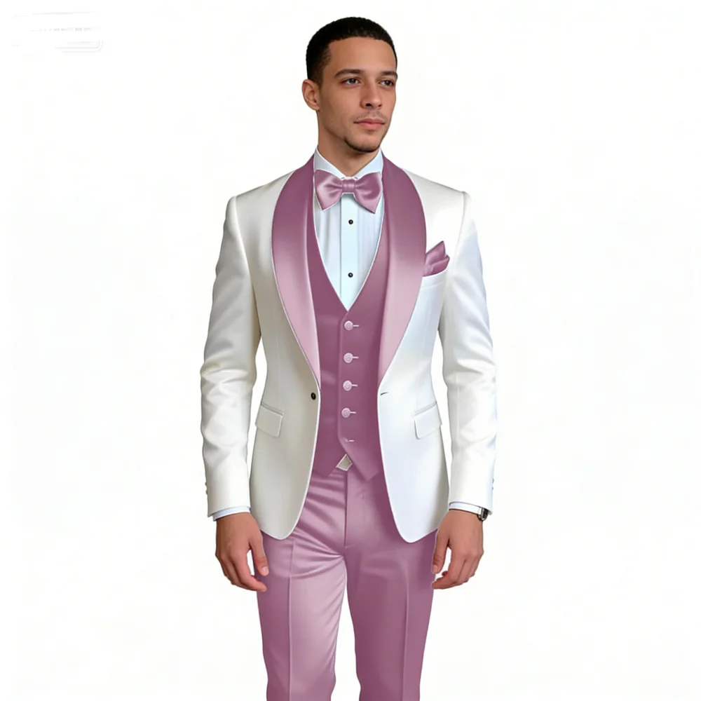 

Мужской смокинг из трех предметов по индивидуальному заказу с шарфом и лацканами, костюм для курения, свадебный пиджак для жениха, вечерние, Terno Masculino