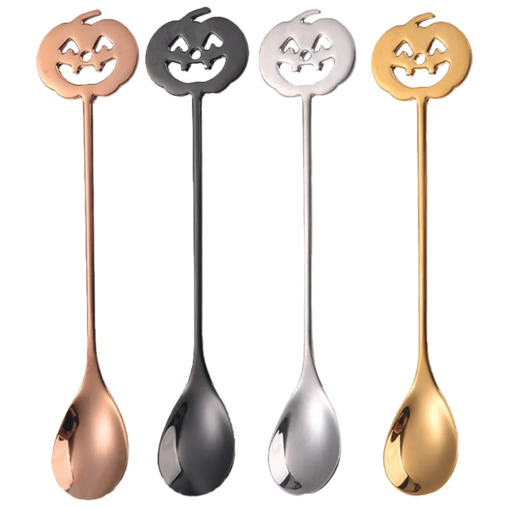 4Pcs European Pumpkin Coffee Spoons Creative Stainless Steel Stirring Sticks for Dessert Ice Cream Cappuccino Sugar Honey