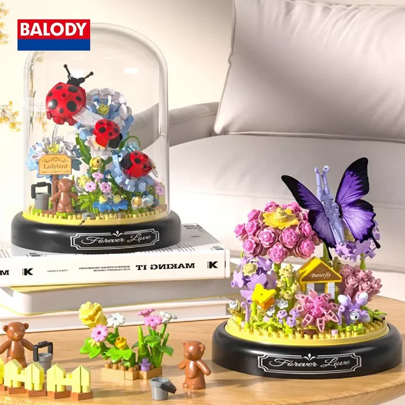 BALODY 6PCS Mode 3D Cartoon Blumenerde Bausteine Hohe Reduktion Originalität Tabletop Dekoration Kinder Weihnachten Geschenk