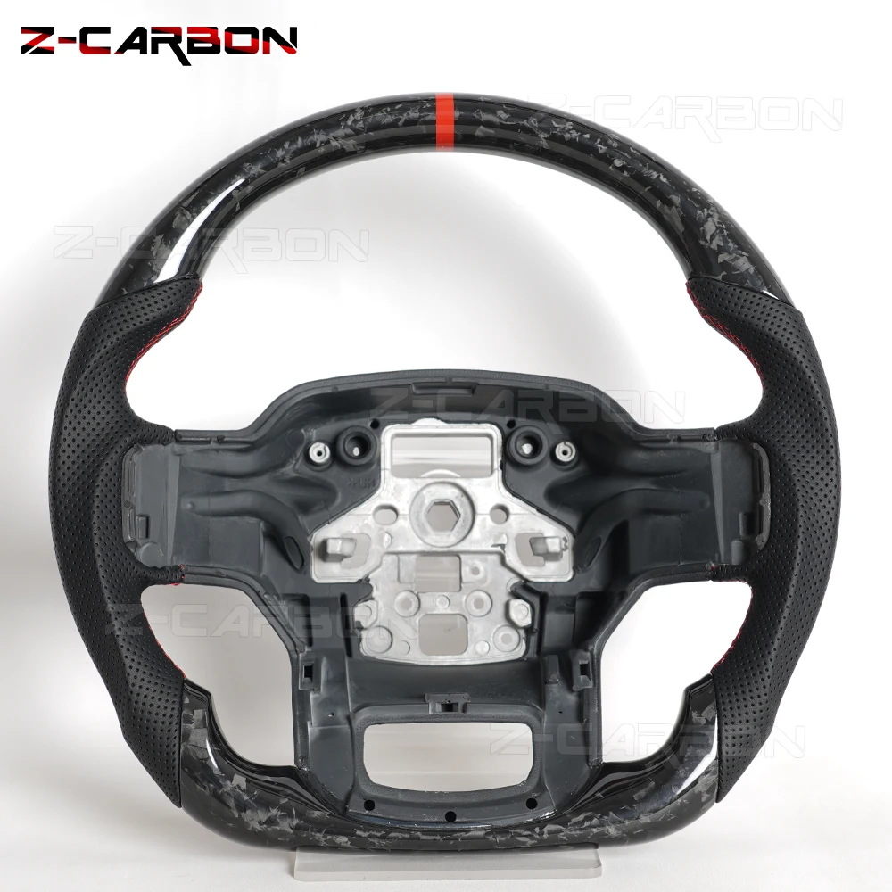 

Glossy Forged Carbon Fiber Steering Wheel D-Type Flat-Bottom Red Center Line For Ford Raptor F-150 F150 2021-2025 Accessories