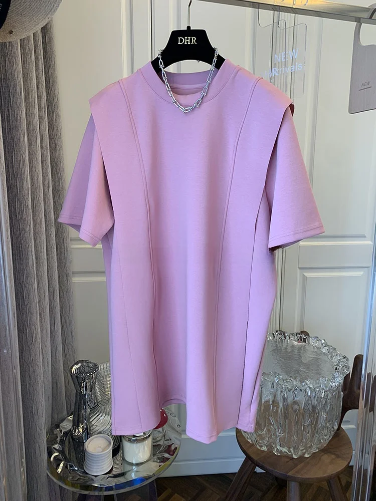 

plus Size Women's Patchwork Midi Dress Casual Commute Style Korean Loose Fit Polyester Cotton Spandex round Neck Short Sleeve