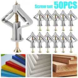 50PCS Drywall Anchor Kit Hollow Wall Anchors Plasterboard Plugs Screws Butterfly Expansion Tube Pipe for Curtain Gypsum Board