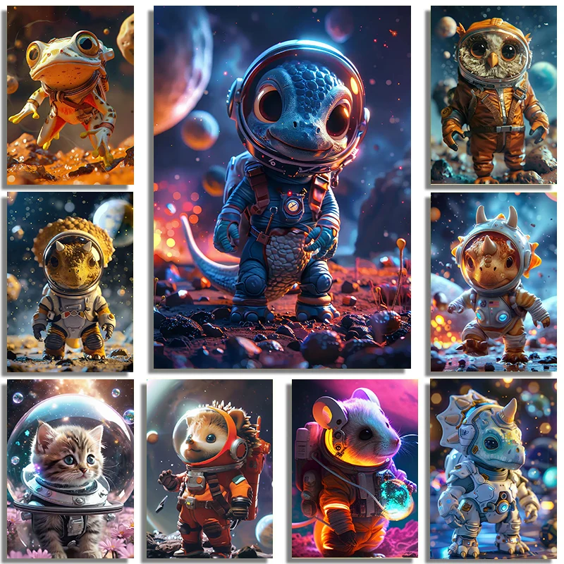 Fantasy Style Super Cute Dinosaur Hedgehog Frog Animal Space Astronaut Poster Canvas Print Living Room Bedroom Home Wall Decor