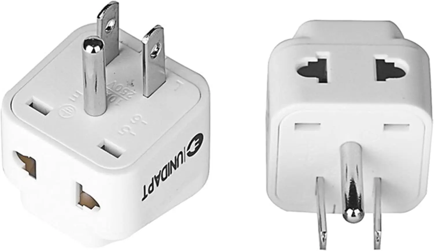 Travel Adapter 2-Pack for USA: UK, EU, AUS to US Plug, Dual USB Inputs, Universal to American Outlet