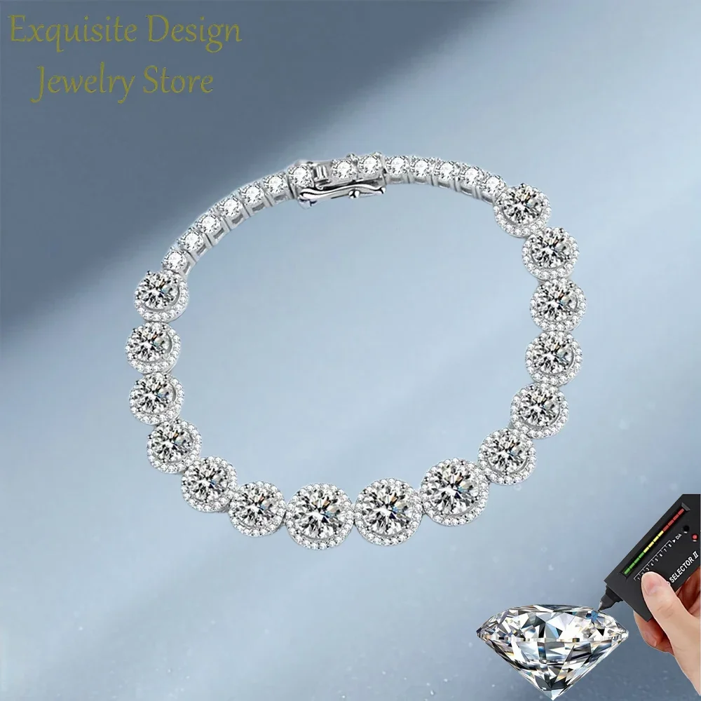 Exquisite Design Sparkling Chain String Moissanite Bracelets Women, PT950 Platinum Jewelry Bracelet Christmas Anniversary Gift
