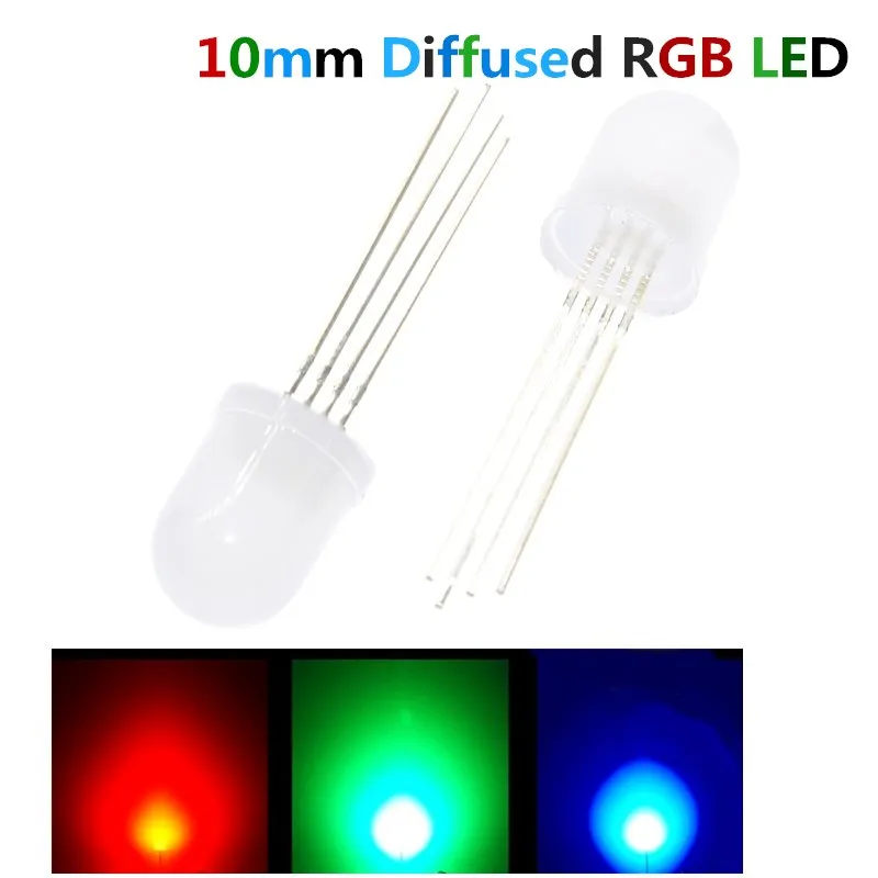 20PCS 10mm Full colors Diffused RGB LED Common Cathode 20mA 3 Colors Red Green Blue 4 Pin 10 mm Light-Emitting Diode Lamp