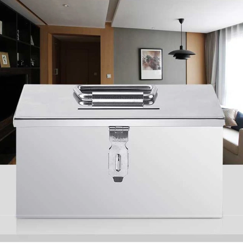 Thickened stainless steel cash box, supermarket bank specific cash register with lock buckle, household jewelry box